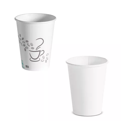 16 Oz Single wall Paper Cups white with PP white Lid - Carton